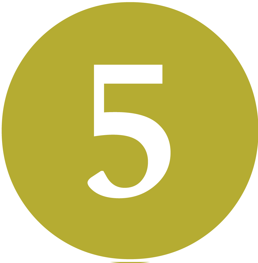 A white number 5 on a yellow circle background