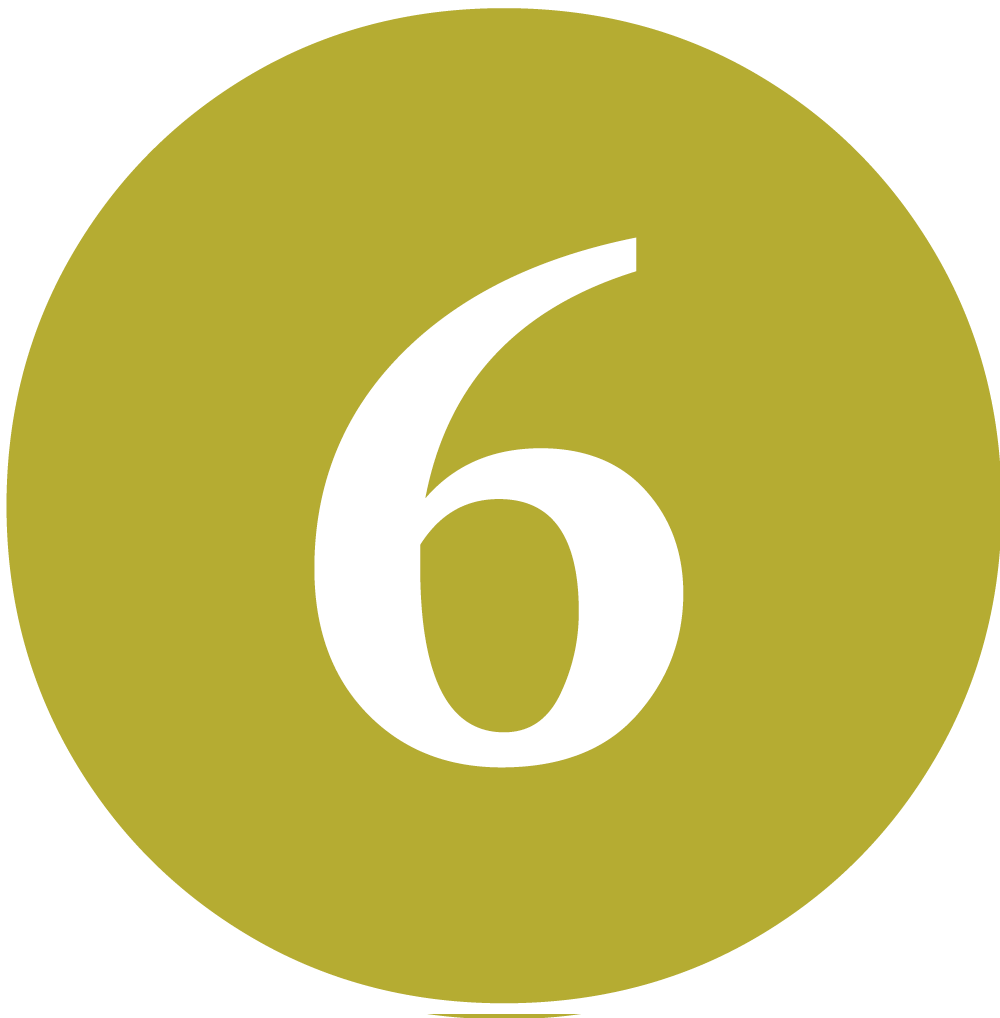 A white number 6 on a yellow circle background