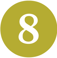 A white number 8 on a yellow circle background