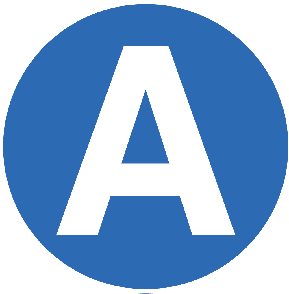 Capital A in white on a blue circle