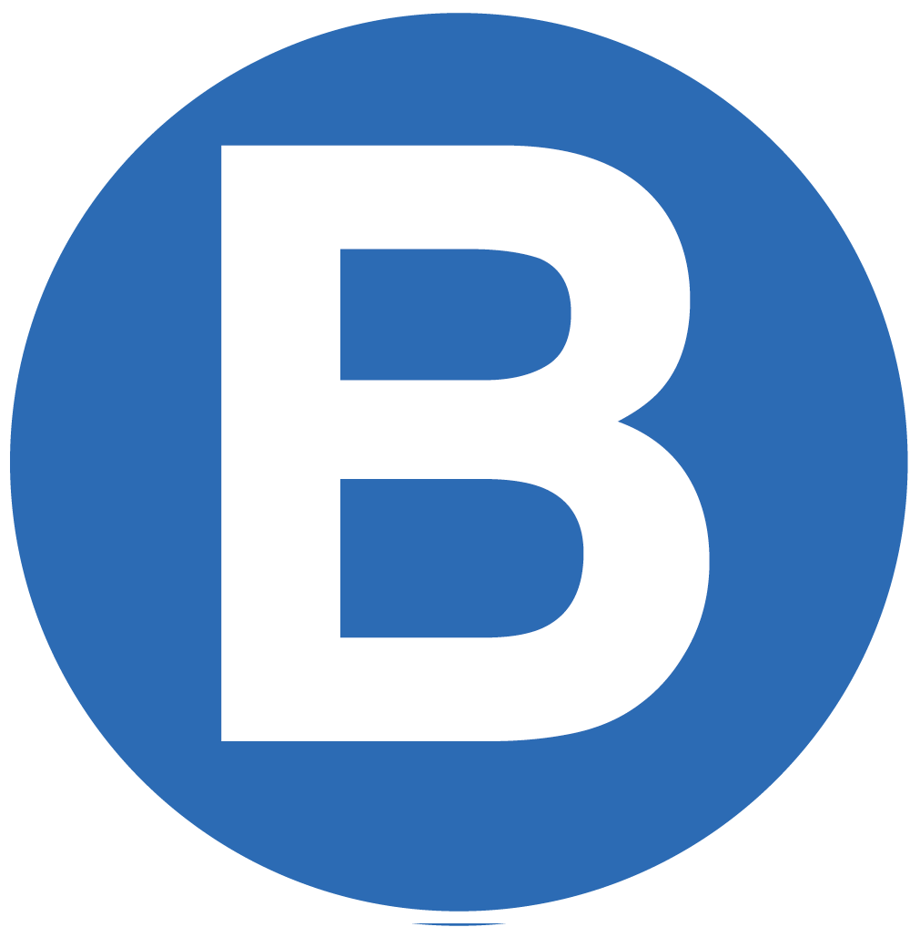 Capital B in white on a blue circle