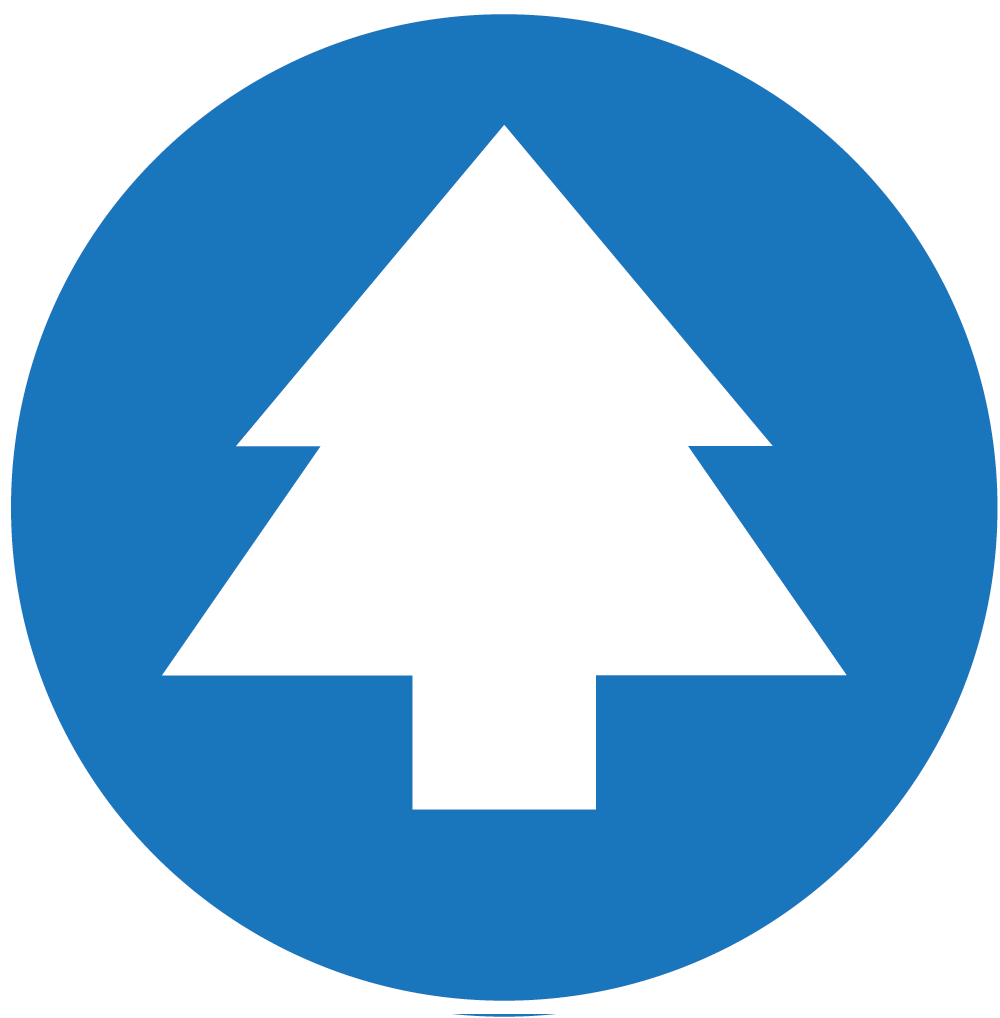 A tree symbol on a blue circle